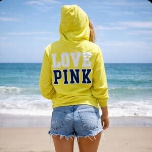 Victoria's Secret Pink Canary Yellow Lightweight pullon  Hoodie Sz XS